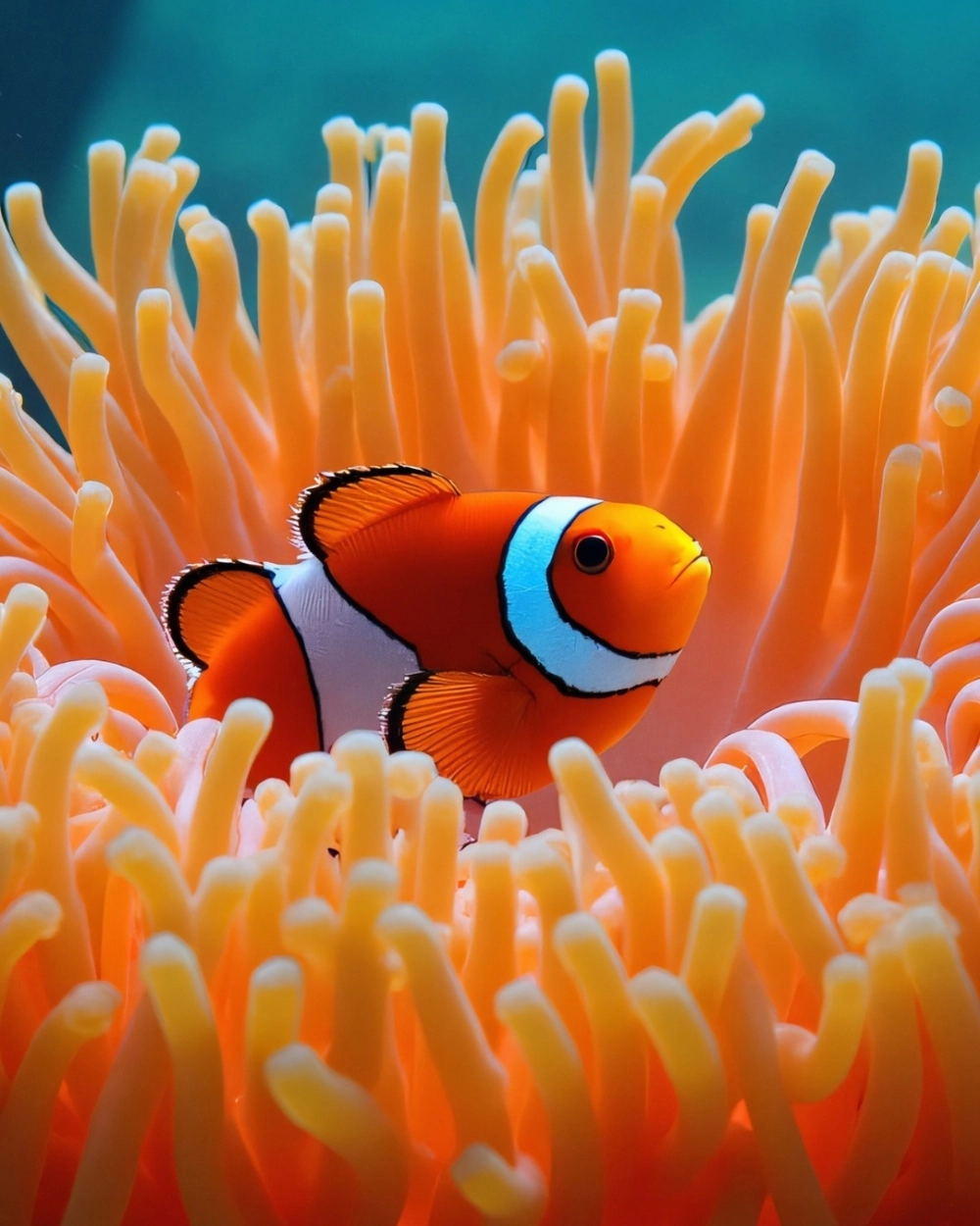 Đàn cá hề nhỏ bơi lội tung tăng quanh rạn san hô