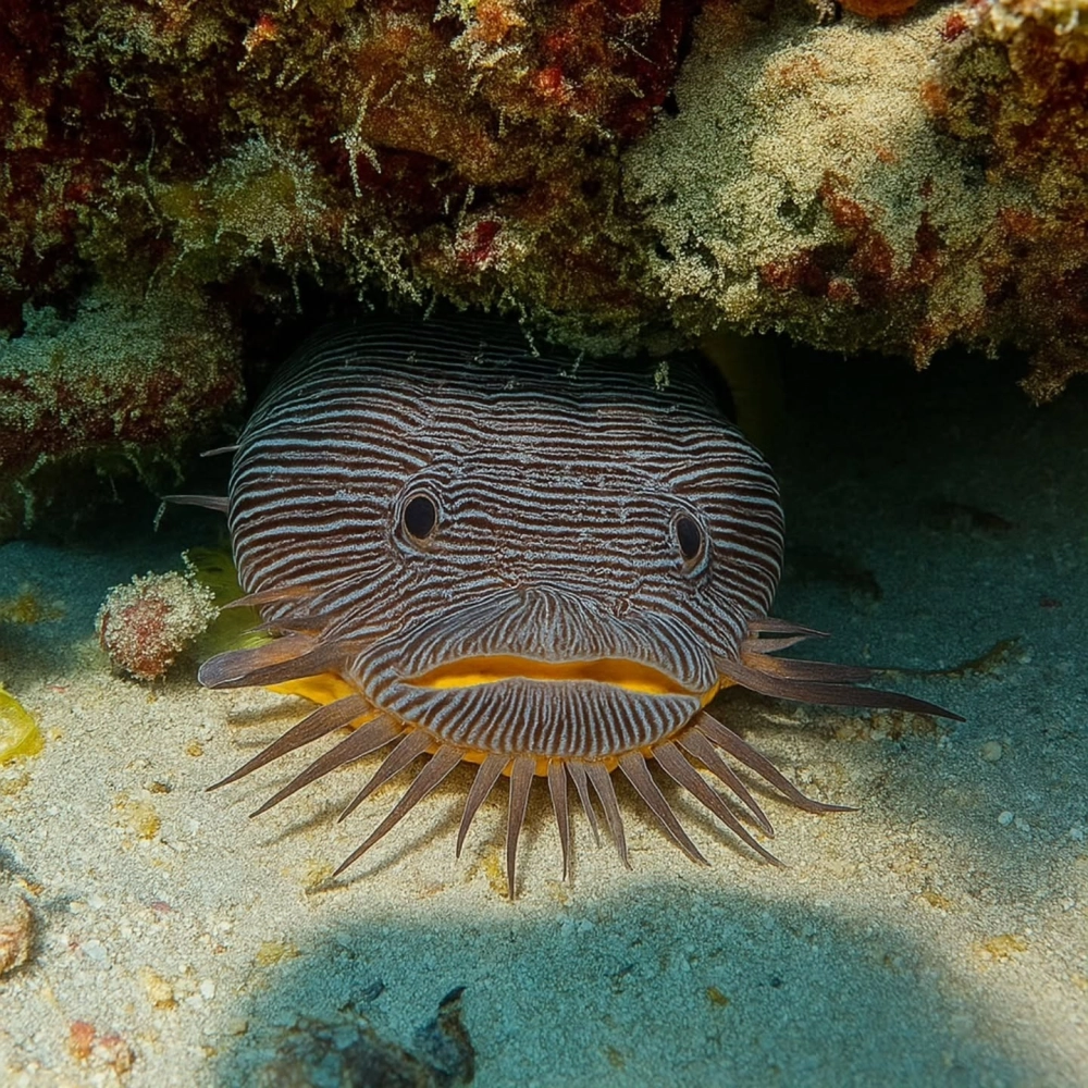 Hình ảnh cận cảnh lớp da xù xì của cá cóc biển