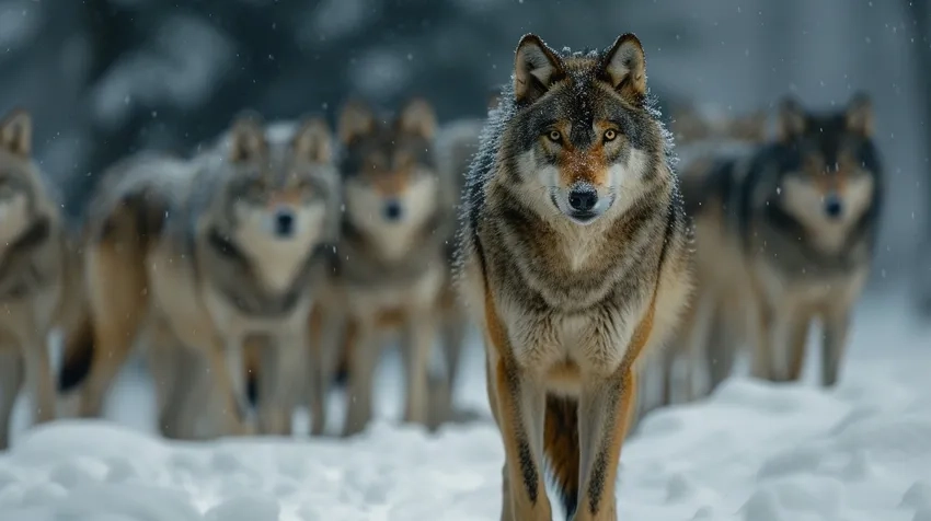 Ảnh đàn sói hoang dã di chuyển săn mồi