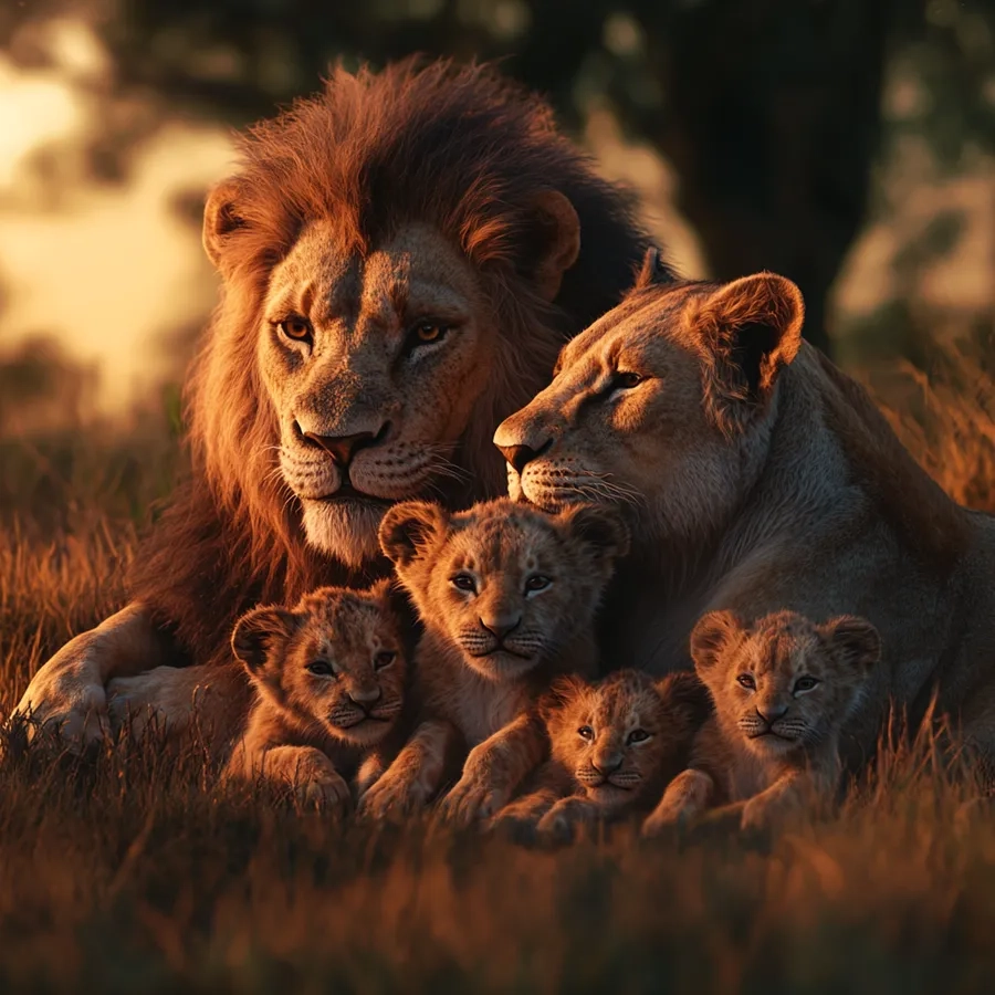 Gia đình sư tử nổi bật với cảnh sư tử mẹ chăm con