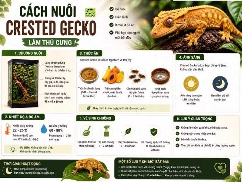 Cách nuôi Crested Gecko làm thú cưng