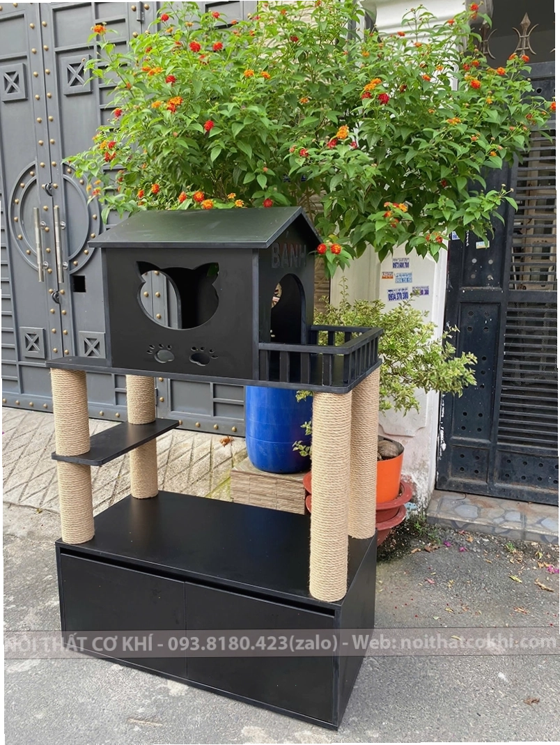 Cattree nhà mèo kèm tủ chứa đồ màu đen