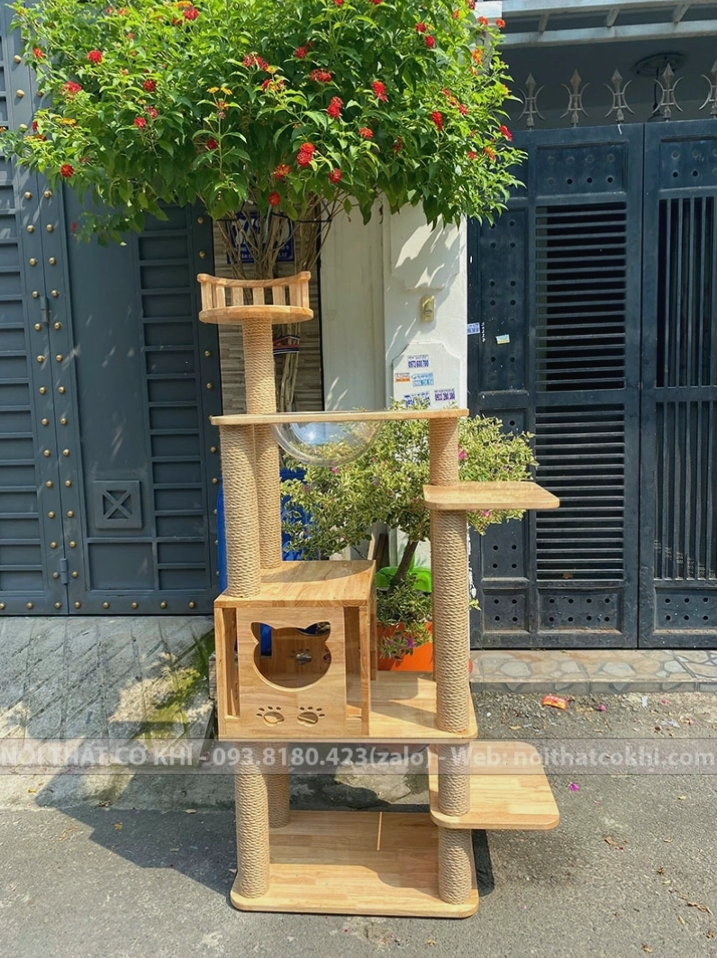 Cattree trụ cào móng cho mèo bằng gỗ cao su CT-11