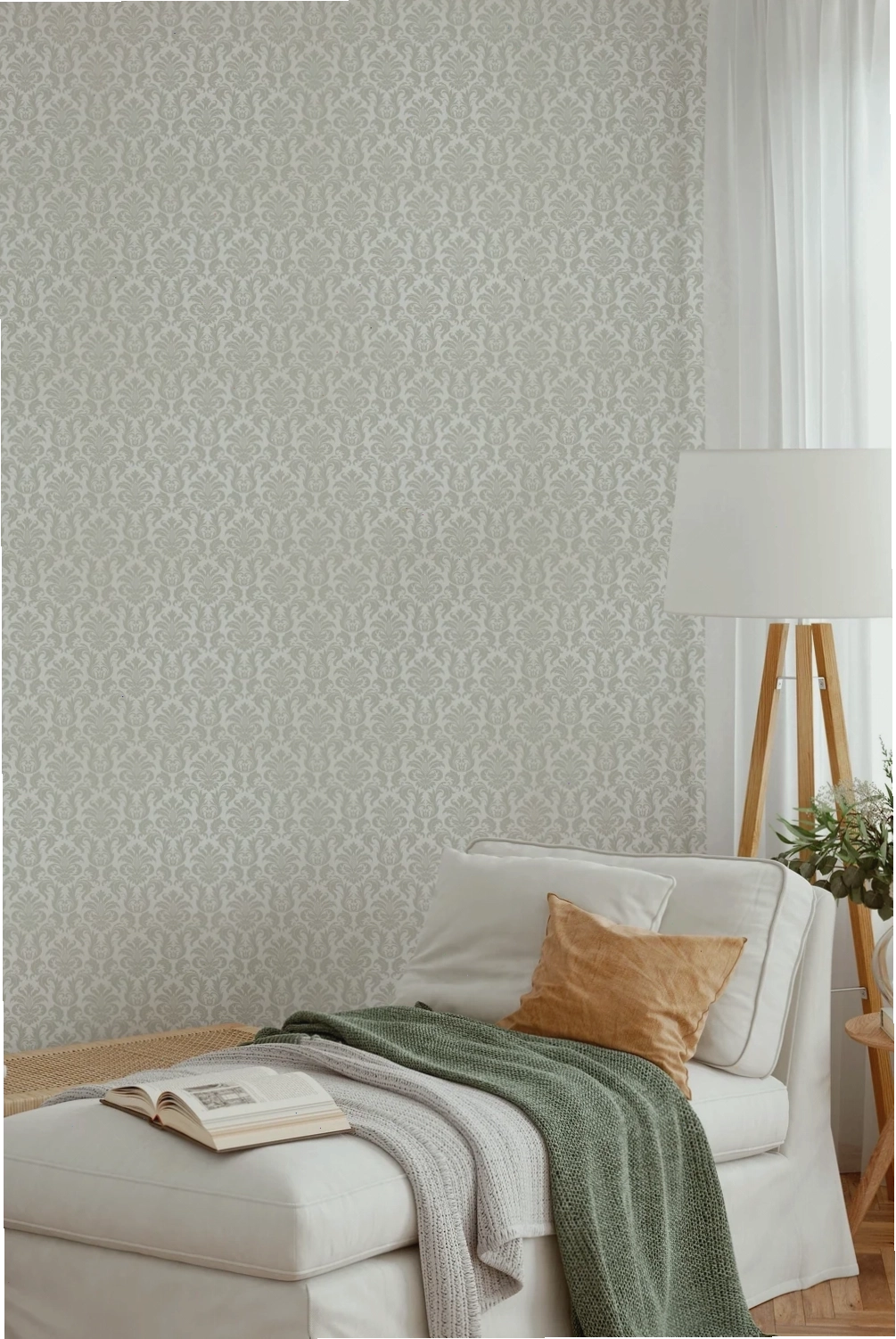 Light grey wallpaper with a pale beige background for minimal bedrooms